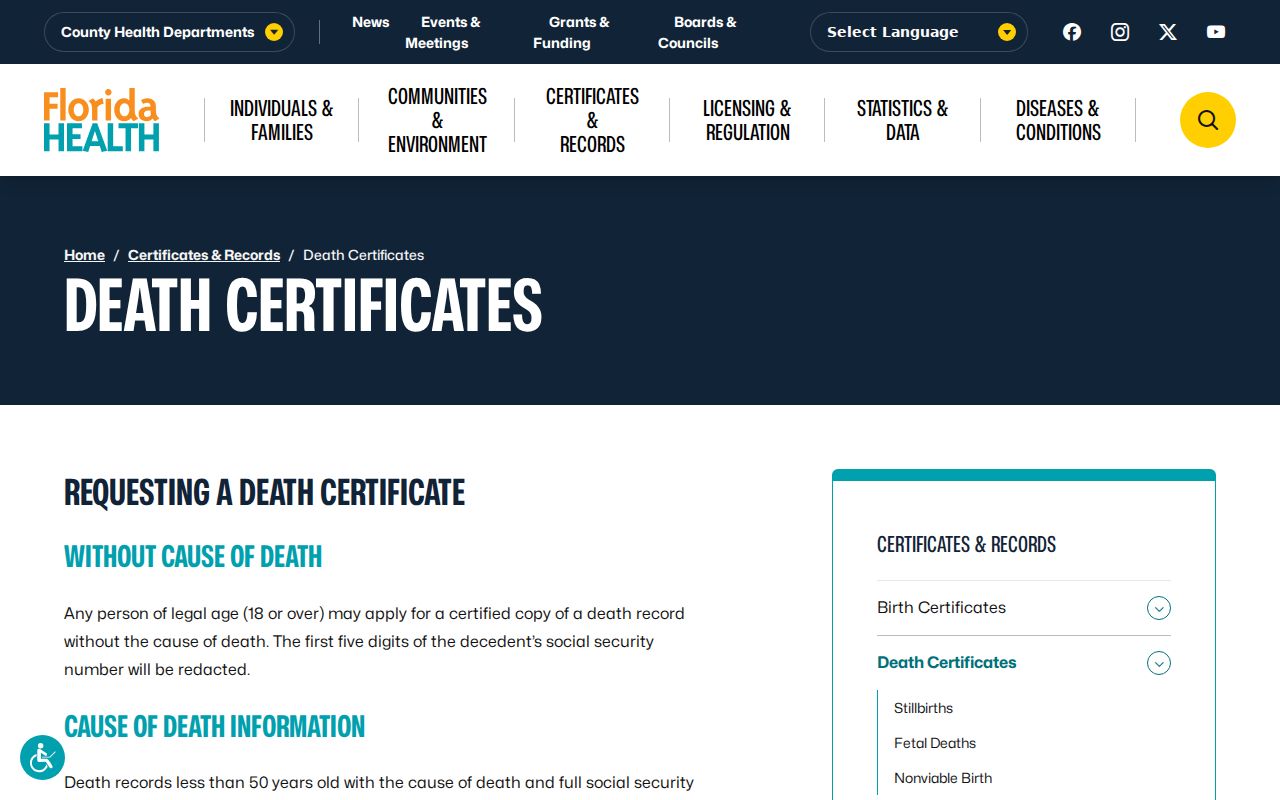 Lakeland previous residents Florida death record guidance