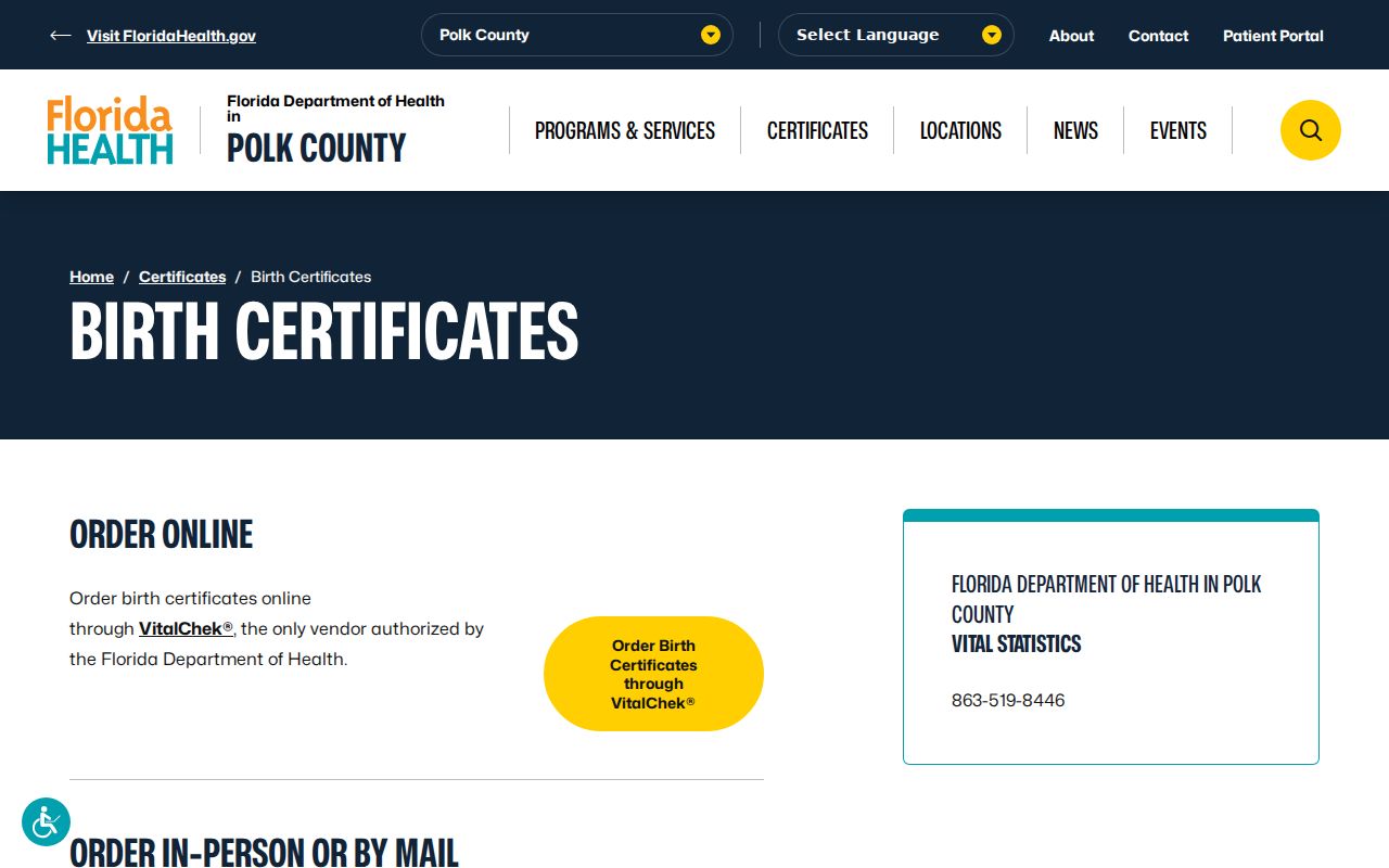 Lakeland previous residents Polk County birth certificate service