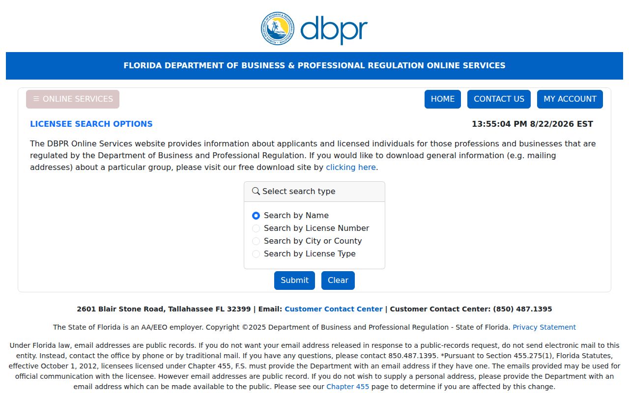 Lakeland resident lookup in Florida professional license records