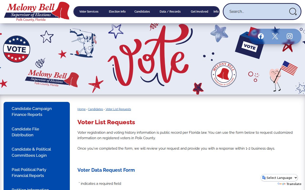 Polk County voter list request for lawful Lakeland street-level data